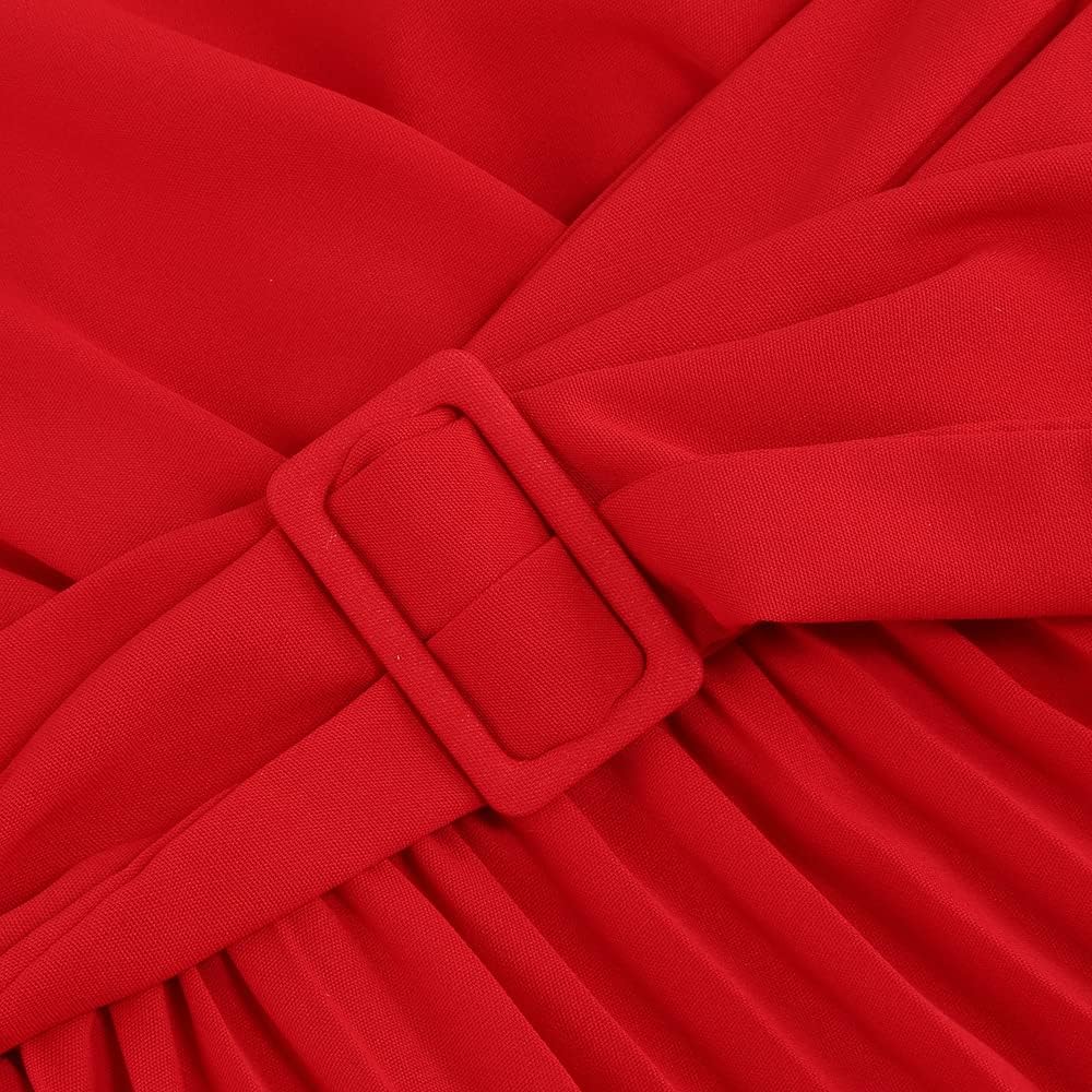 Plustrong Womens Wrap V Neck Flowy Maxi Dress Long Sleeve Pleated Cocktail Wedding Guest Dress - Image 6