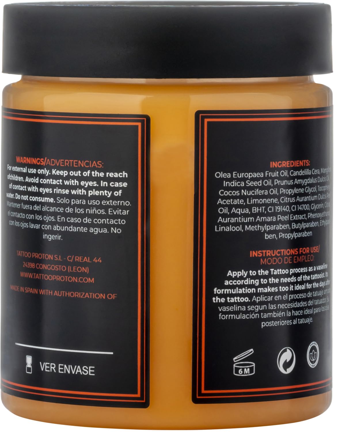 Proton - Colours Obsession - Tattoo Butter - Made by Nature - Orange - 250ml / 8.5 Oz. Crema para proceso tatuaje y curar. Naranja