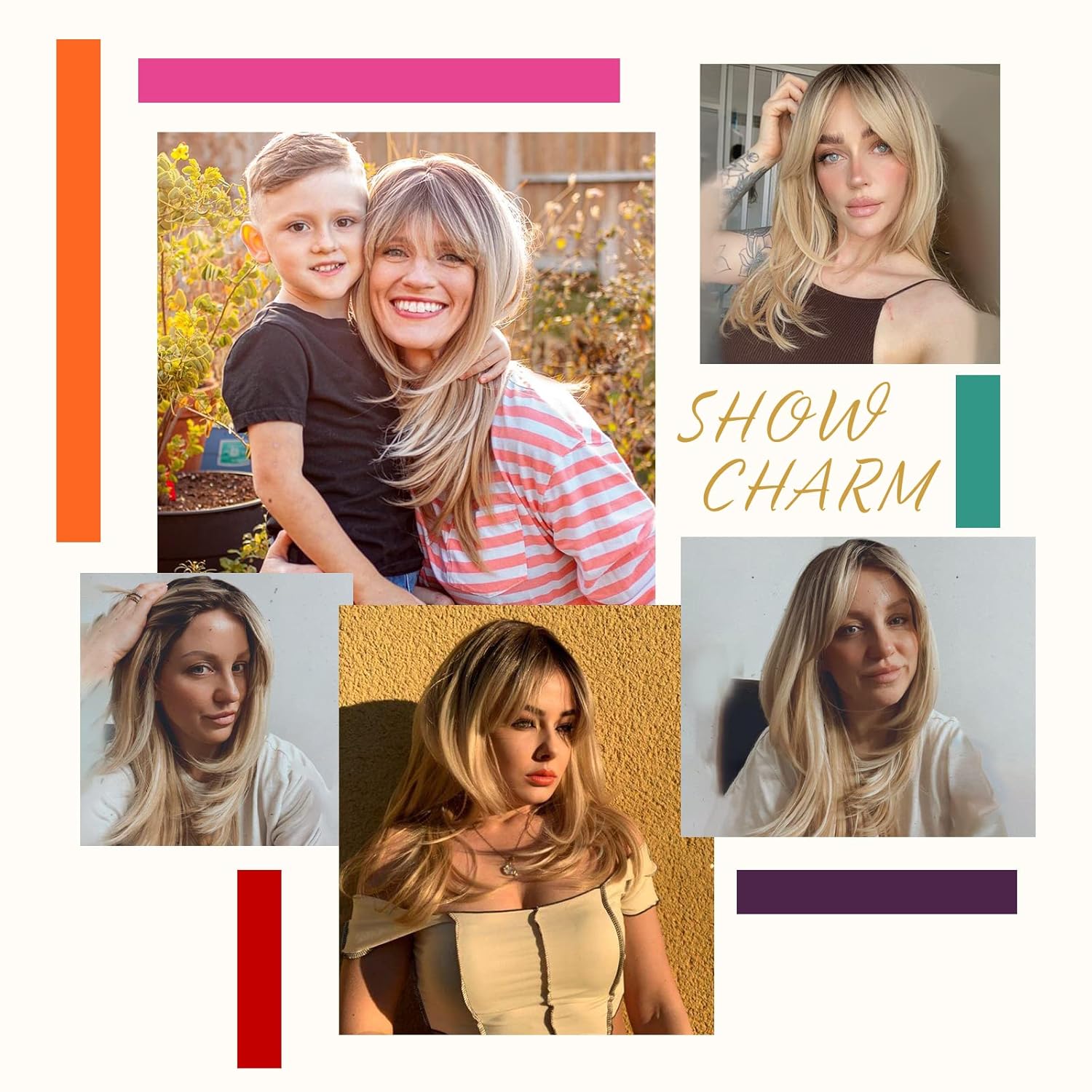 Alanhair Long Ombre Blonde Wigs for Women,HAIRCUBE Layered Synthetic Wig with Bangs Heat Resistant Fiber Daily 24 Inch - Image 3