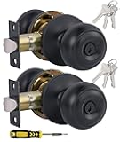 (2 Pack) Entry Door Knobs with Lock and Keyed Alike, Interior/Exterior Flat Ball Door Locks for Bedroom/Bathroom/Front/Offic Doors, Matte Black Finish