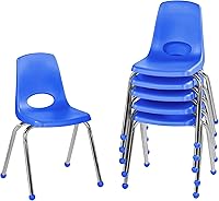 FDP 16" Stacking School Chairs 6-Pack Blue - Durable Classroom Student Seats with Ball Glides & Chromed Steel Legs for Ages 8-12