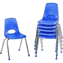 FDP 16" School Stack Chair,Stacking Student Seat with Chromed Steel Legs and Ball Glides; For In-Home Learning or Classroom - Blue (6-Pack), 10367-BL