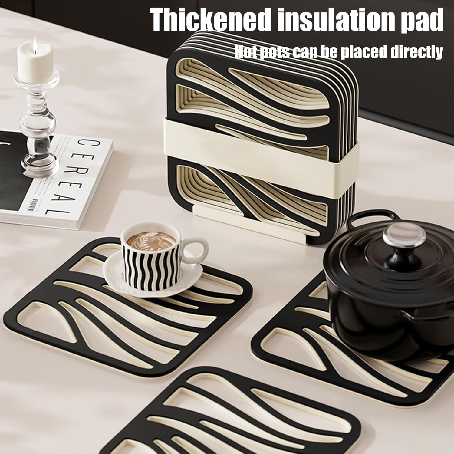 Pihura Silicone Trivet Mats 6pack, Wall Mounted Insulation Mat, Insulated Non-Slip Durable Kitchen Mats, Silicone Trivets for Hot Pots and Pans, Trivet Mats with Storage Rack 1