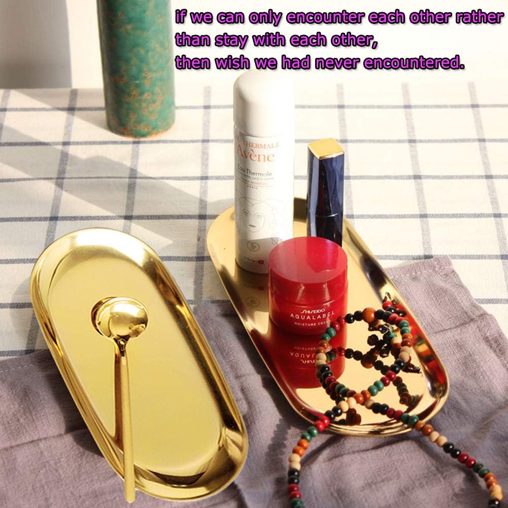 2 Pieces Gold Jewelry Tray(9 Inch) - Hand Towel Storage Tray, Bathroom Vanity Tray,Stainless Steel,Oval