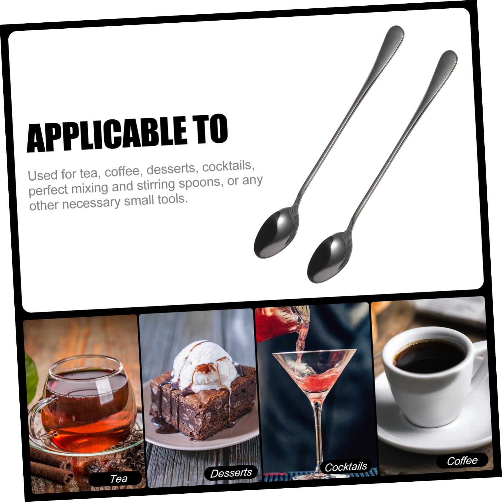 Amosfun 16 Pz cucchiai delicati cucchiai da latte ice cream scoop bar spoon frappè cucchiaio squisiti cucchiaini da caffè cucchiaino da caffè decorativo Acciaio inossidabile Black