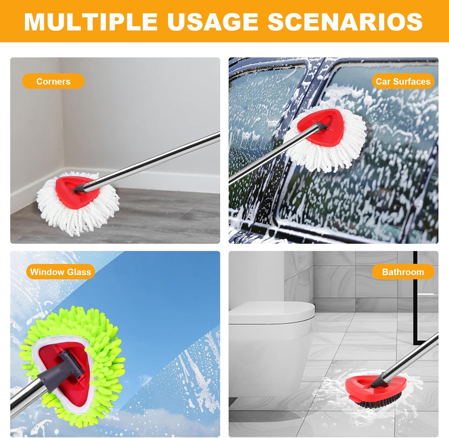 Mop Heads Replacements for OCedar EasyWring 1 Tank Spin System, Mop Replace Head with 2 Microfiber Refills, 2 Chenille Pads,1 Scrub Brush, and 1 Base Set Combo