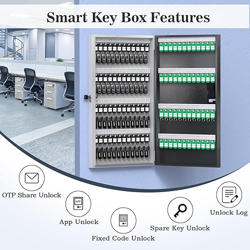Miniatura 2 de Organizador de gabinete de 96 llaves, caja de bloqueo de llaves para montaje en pared, utiliza contraseña única, código fijoBluetoothOTP compartir