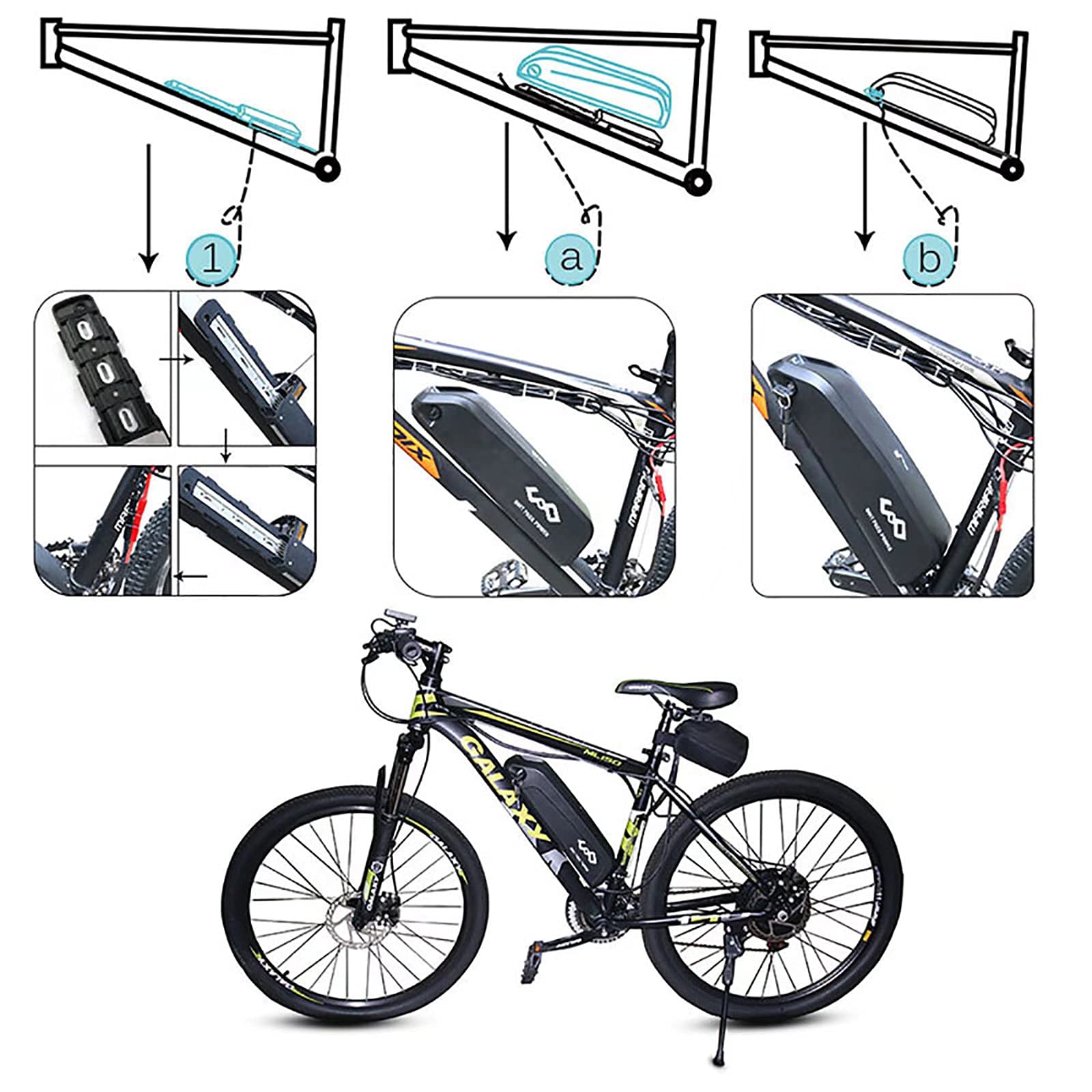 Batteria Ebike 36V Batteria agli ioni di litio 15Ah per motore 50-500W (5 PIN) con caricabatterie e blocco di sicurezza