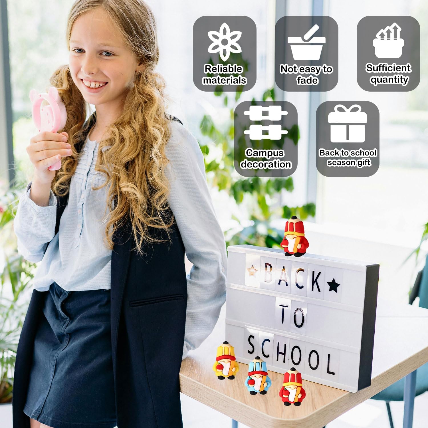 48pcs Miniature Back to School Gnomes Set, 3 Colors PVC Material Tiny Small Gnomes Mini Back to School Decorations for Classroom Decoration Teacher Appreciation Gifts Hide and Seek