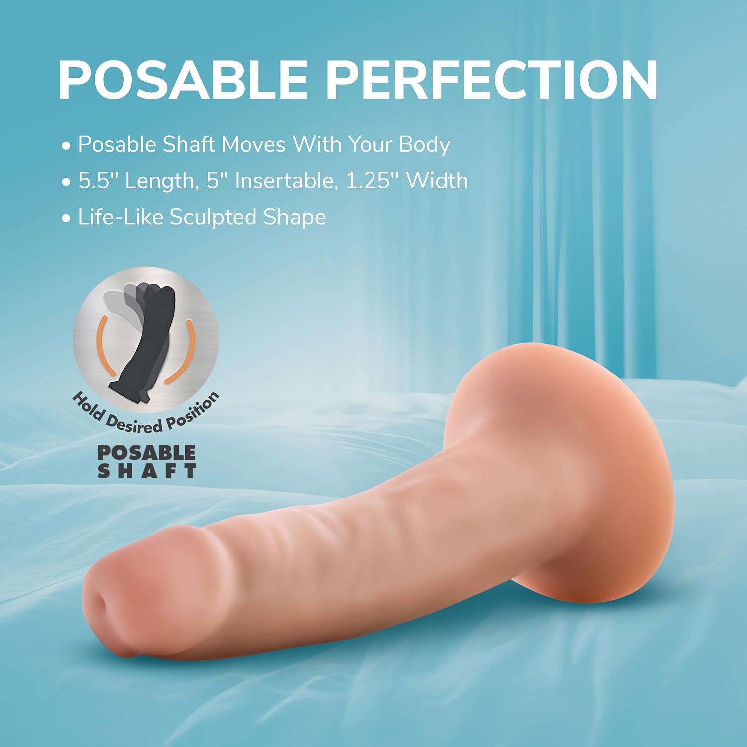 Eden 5" Realistic Dildo for Beginners - Triple Density, Ultra-Soft Posable Shaft for G Spot Anal Play, Hands-Free Suction Cup Base, Strap-On Compatible - Adult Sex Toy for Men, Women & Couple - Beige