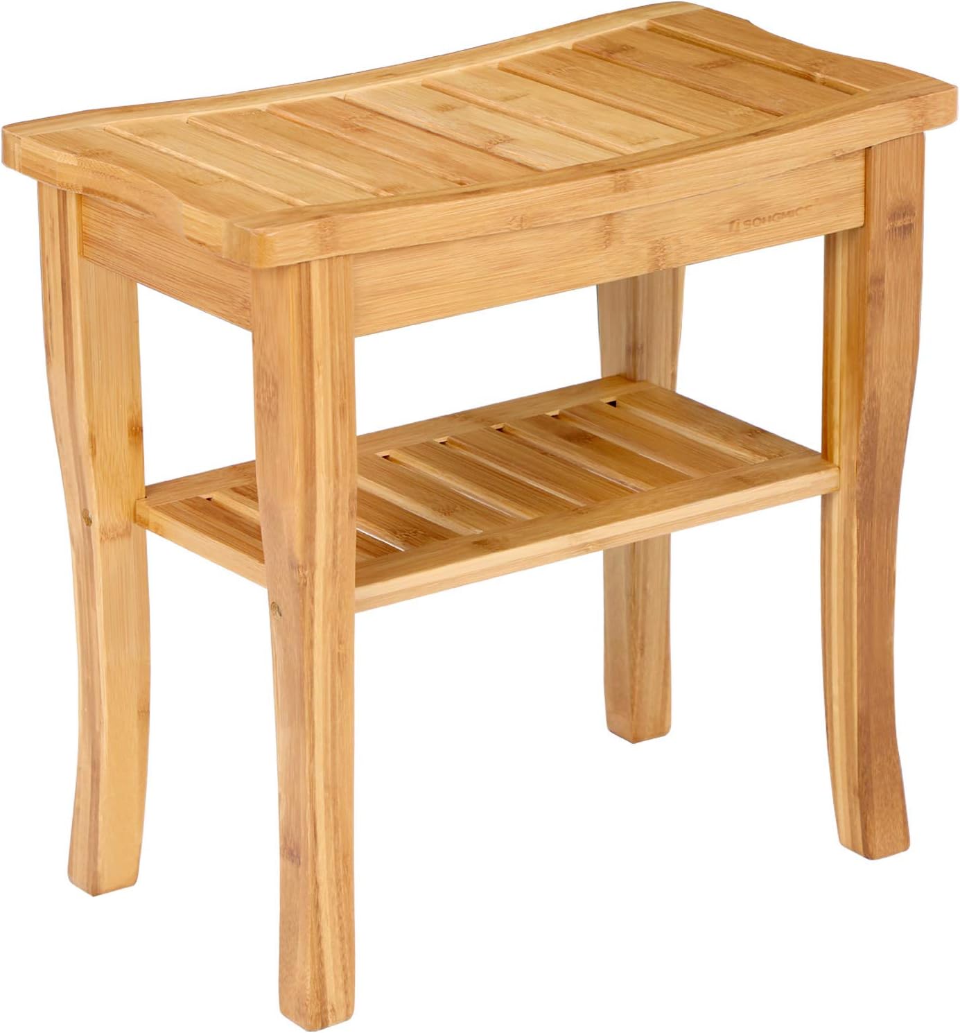 SONGMICS Bamboo Shower Bench Seat with Storage Shelf, Shower Spa Chair Seat Bench for Indoor or Outdoor, Natural UBCB21Y