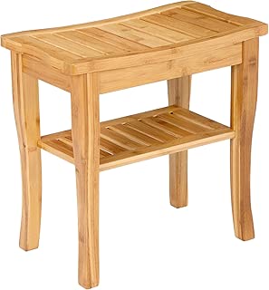SONGMICS Bamboo Shower Bench Seat with Storage Shelf, Shower Spa Chair Seat Bench for Indoor or Outdoor, Natural UBCB21Y - coolthings.us