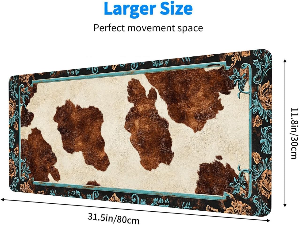 Western Highland Cow Desk Mat Gaming Desk Pad Large Mouse Keyboard Pad Cowhide Ranch Brown Desktop Mats Computer Keyboard Pad Mouse Mat Laptop Mat Office Home Decor 31.5" x 11.8" image 3