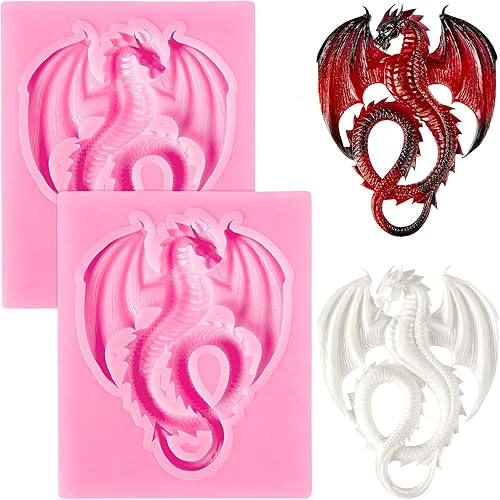 2 piezas de molde de silicona de dragón lindo dragón fondant molde animal chocolate hornear herramienta para decoración de pasteles arcilla