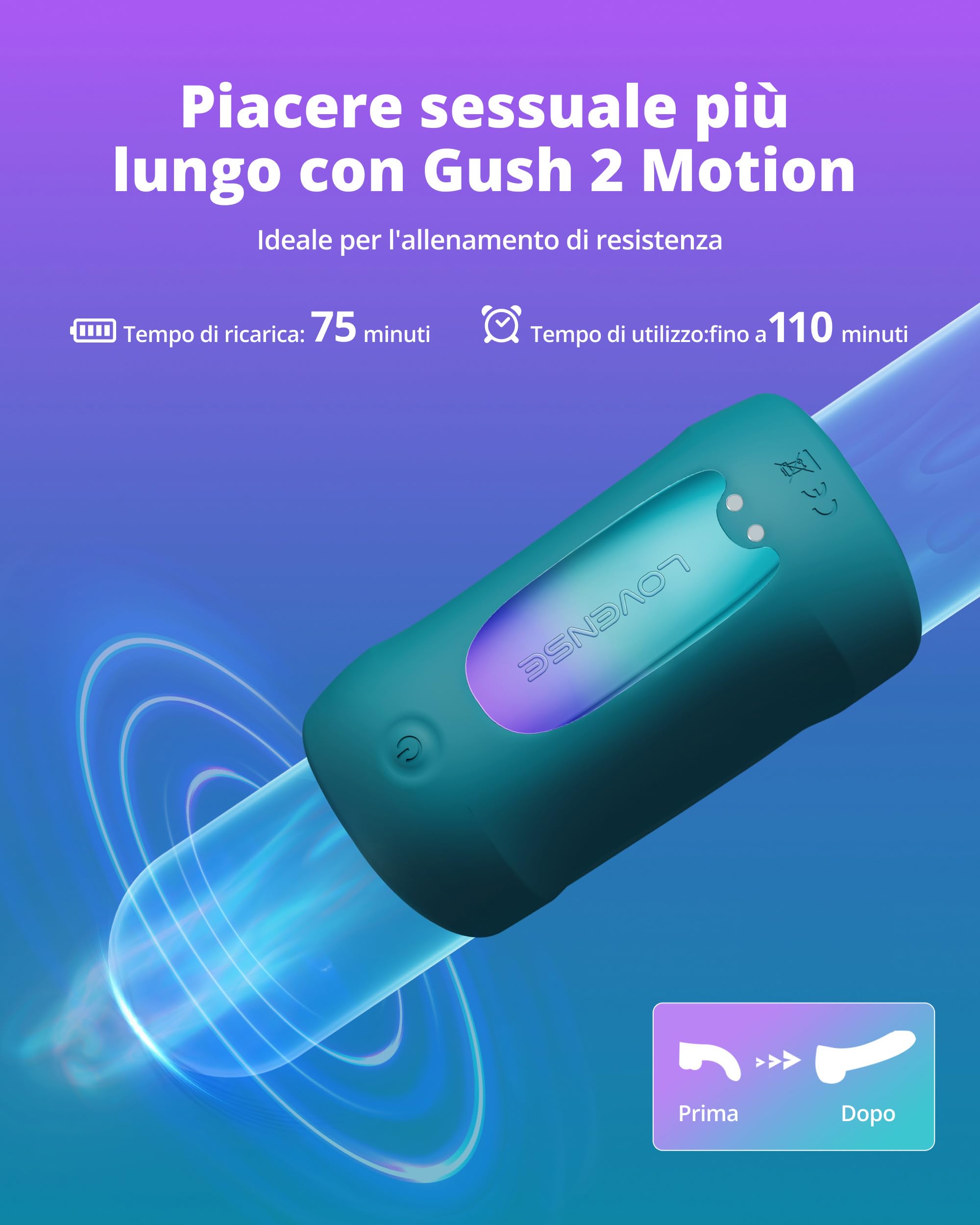 LOVENSE Gush 2 Motion Masturbatore Uomo, Anello Vibrante con App | Masturbatore maschile automatico e vibratore per uomo, oscillazione al movimento, stimolo del frenulo, app, senza mani, IPX7
