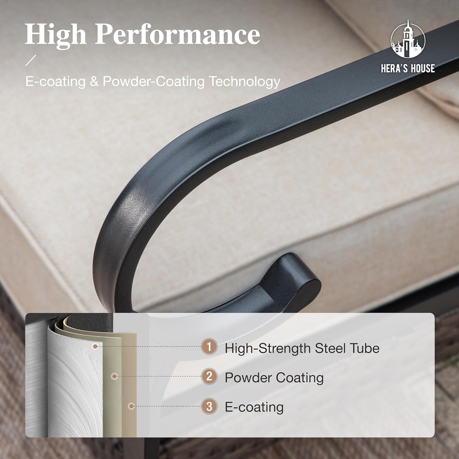 HERA'S HOUSE 5 Piece Metal Patio Furniture Set, 7 Seats All Weather Outdoor Conversation Set, 3 Seat Sofa with Loveseat, 2 Swivel Chairs, Coffee Table for Backyard, Garden, Deck, Beige