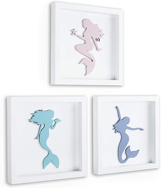 TideAndTales Elegant 3D Mermaid Wall Decor, Framed Wooden