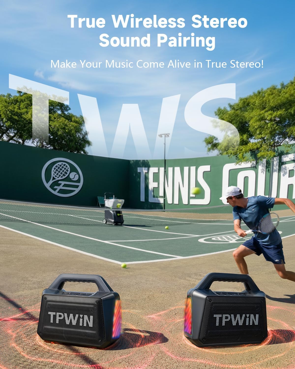 Bluetooth Speaker - 80W Loud Rugged Outdoor Speakers, IPX6 Waterproof, 20H Playtime, Deep Bass, Lightshow, TWS, BT 5.3 Wireless, Portable for Travel Hiking Camping Beach Pool - Black - Image 8