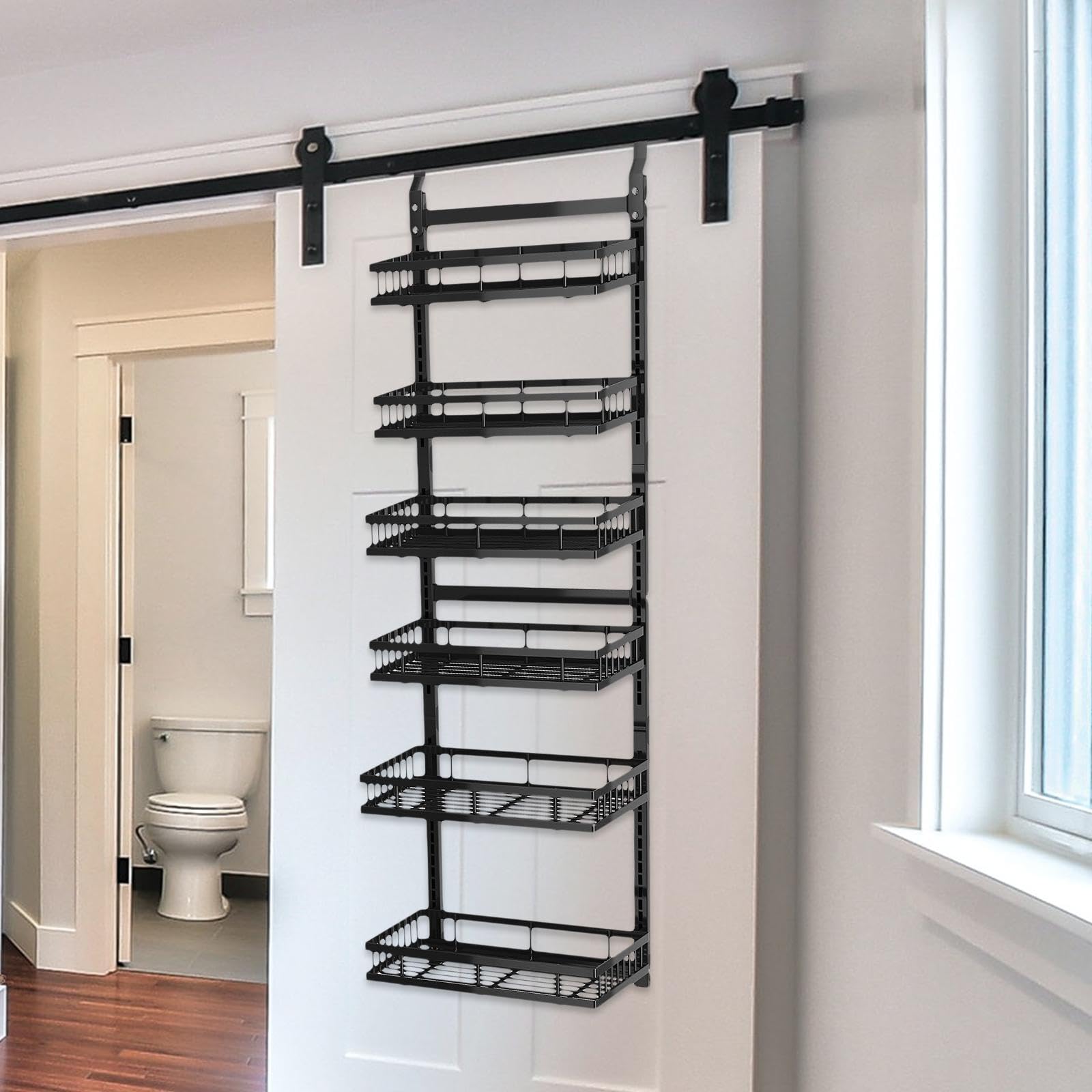Organizador de Despensa de 6 Niveles sobre La Puerta, Organizador de Puerta de Despensa, Fácil de Instalar, Estante de Especias Colgante Negro,