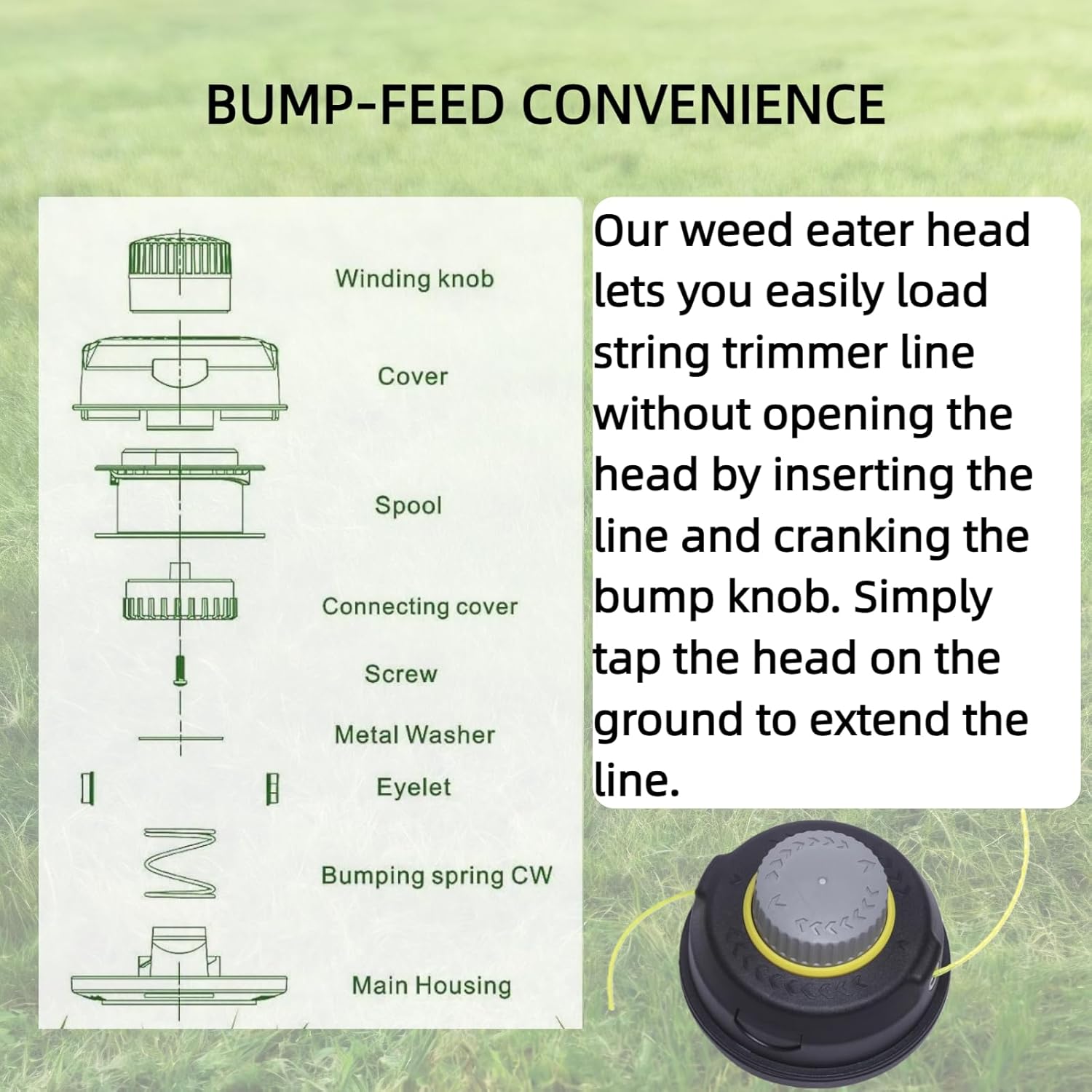 Replacement Trimmer Heads,Universal String Trimmer Head for Echo Ego Dewalt Craftsman Milwaukee,Bump Feed,Anti-Tangle Easy Install for Gas/Cordless Trimmer (Counter Clockwise/Left Hand Thread),Grey