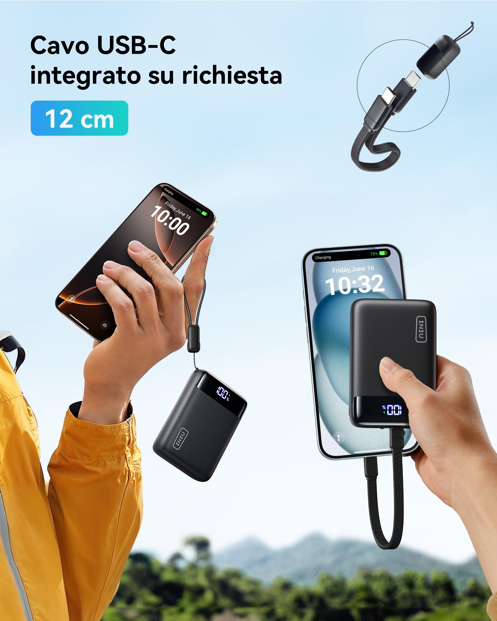 INIU Power Bank, 20000mAh Caricatore Portatile 22.5W Ricarica Rapida,Display LED PD3.1 Batteria Esterna Powerbank Compatibile con MacBook iPhone16 15 14 Plus Pro Max Galaxy S24 Ultra Steam Deck iPad