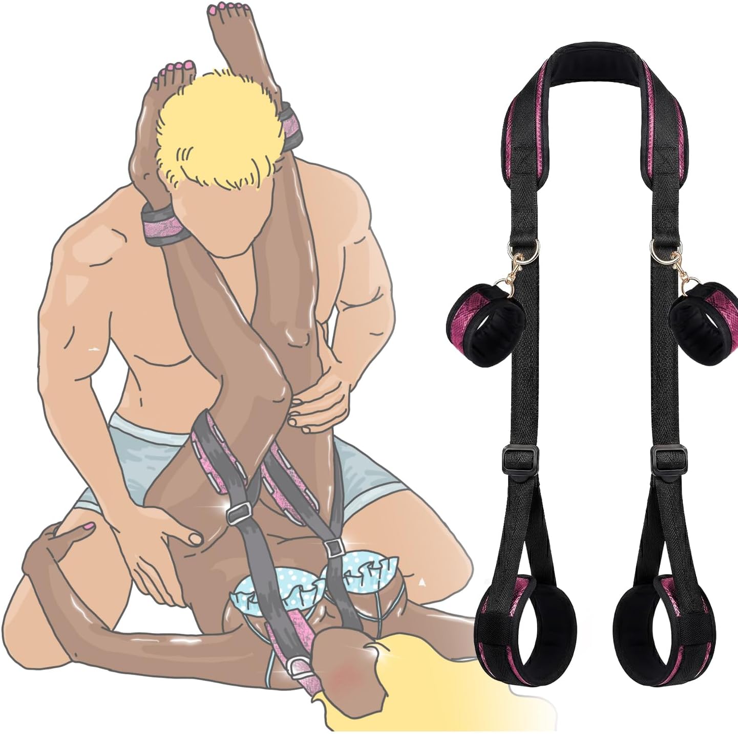Sex Bondage BDSM Kit - Upgraded Non-Pilling Bed Restraints Set with Heavy-Duty Buckles - Adjustable Handcuffs to Thigh/Ankle Straps for Couples Adult Game Play - 23.62" Extended Length