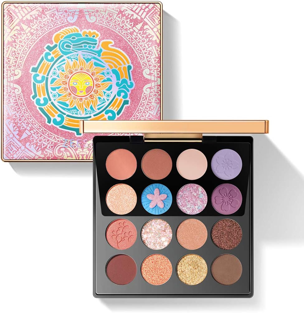 zeesea Egypt Eyeshadow Palette Maya Collection, Matte Shimmer Glitter Blendable High Pigmented 16 Shades Eye Makeup Palette (#08 CHERRY BLOSSOMS)