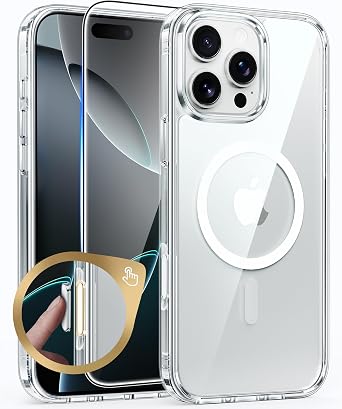 FNTCASE for iPhone 16 Pro-Max Case Compatible with Magsafe Clear Phonecase | Screen Protector, Military Grade Drop Protection, Slim Magnetic Phone Cases, Shockproof Bumper, Transparent Cell Cover