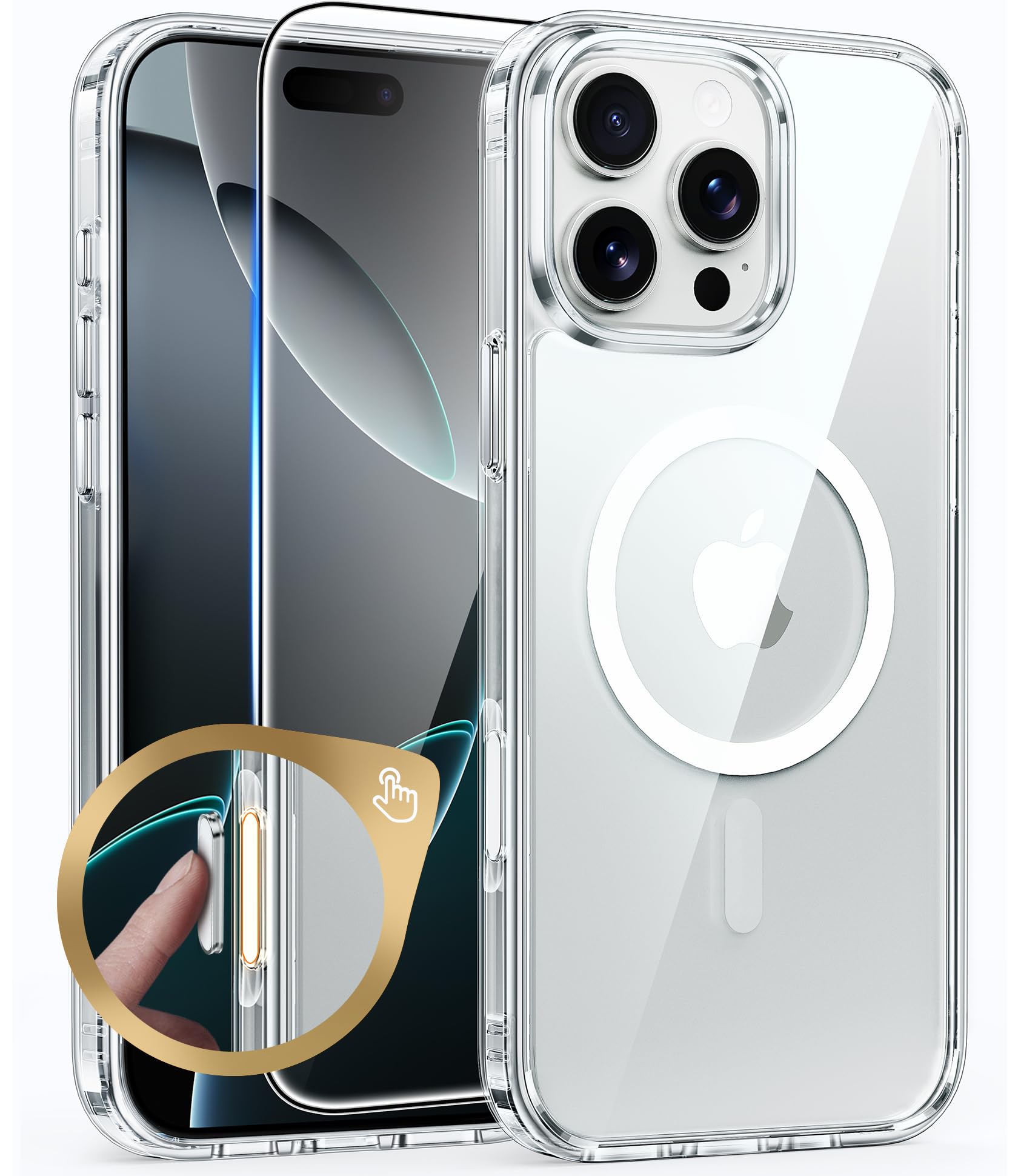 FNTCASE for iPhone 16 Pro-Max Case Compatible with Magsafe Clear Phonecase | Screen Protector, Military Grade Drop Protection, Slim Magnetic Phone Cases, Shockproof Bumper, Transparent Cell Cover