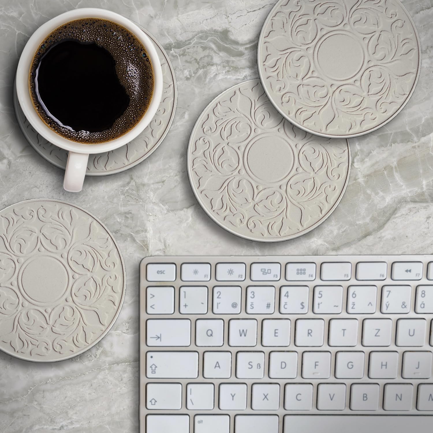 Thirstystone Victorian Lace 4 Pack Embossed Stone Coaster Set Manufactured in The USA Absorbent Classic