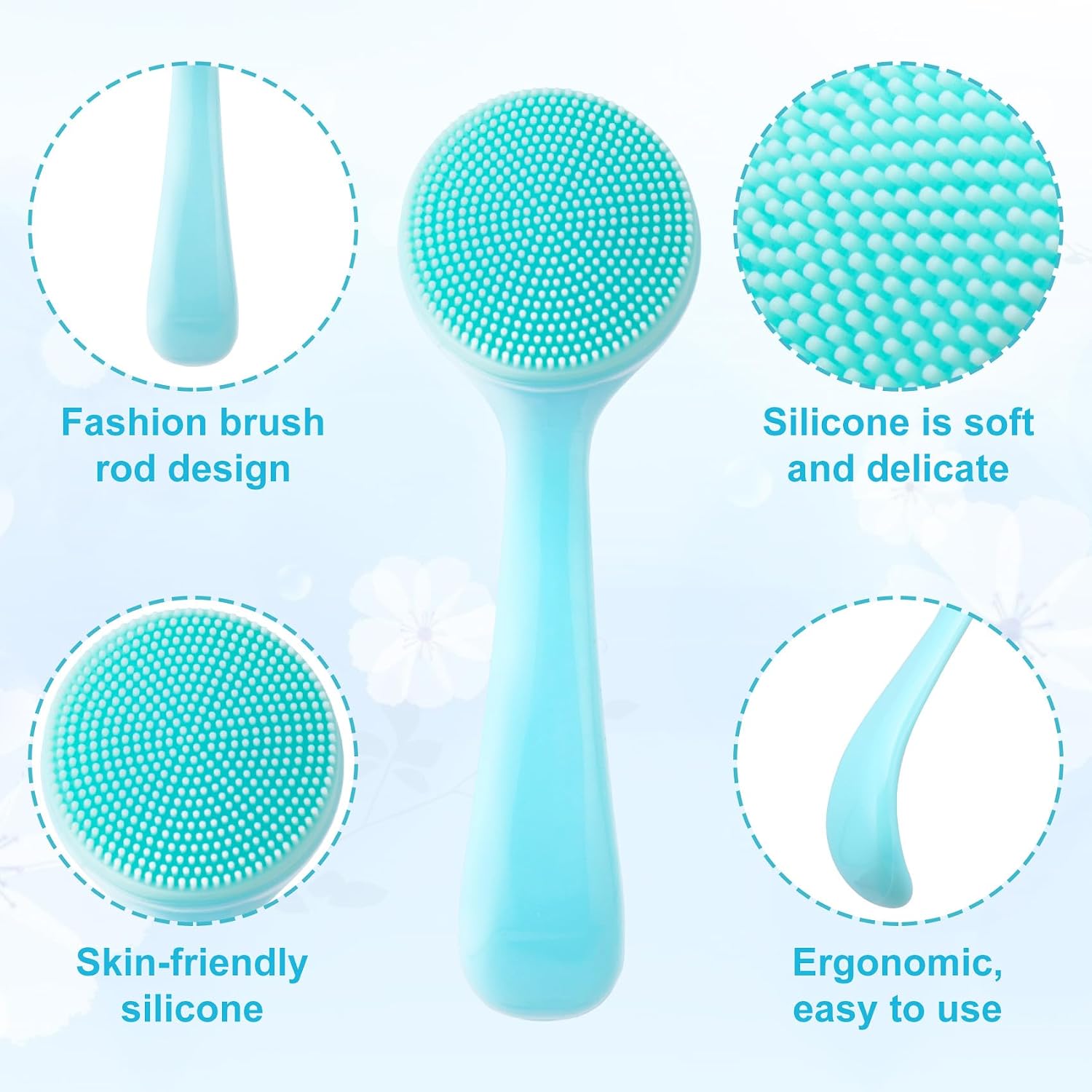 HINZIC 3pcs Silicone Manual Face Scrubber, Soft Face Scrubber Exfoliator, Waterproof Skin Friendly Face Cleansing Brush for Blackheads Whiteheads Makeup Residues Removal- Blue