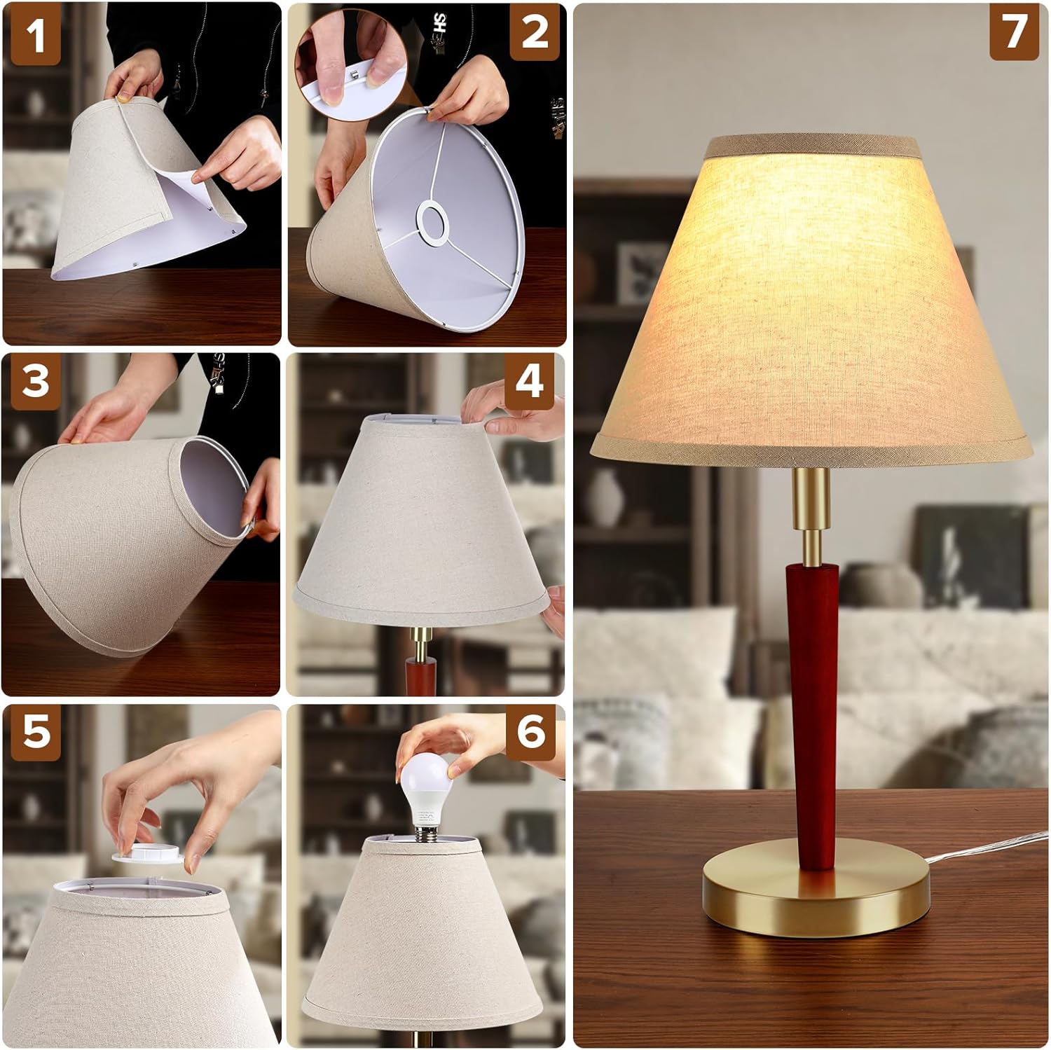 Mid-Century Modern Wood Table Lamp,Touch Control & 3-Way Dimmable Bedside Lamp for Bedroom, Living Room, Nightstand, Office (Bulb Included)