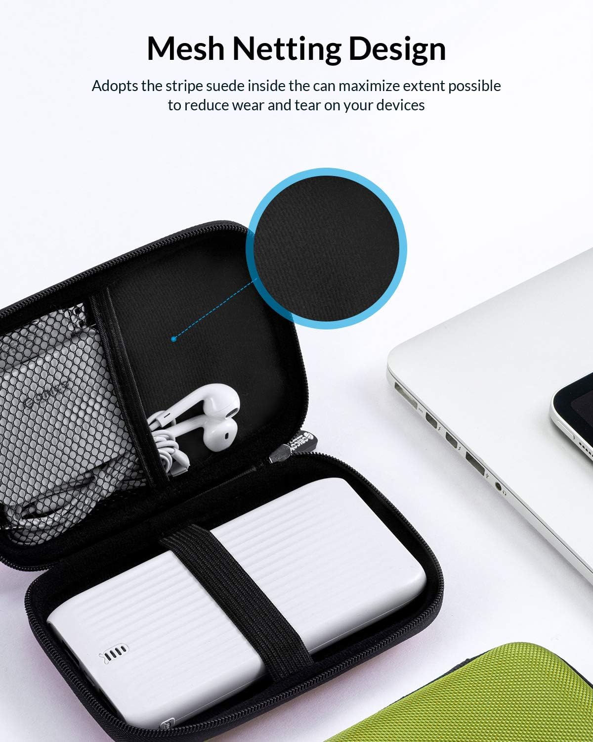 ORICO Hard Drive Case 2.5 inch External Drive Storage Carrying Bag Waterproof Shockproof with Inner Size 5.5x3.5x1.0inch for Organizing HDD and Electronic Accessories, Green(PHD-25) image 3 of 7 B08MJDCZQD