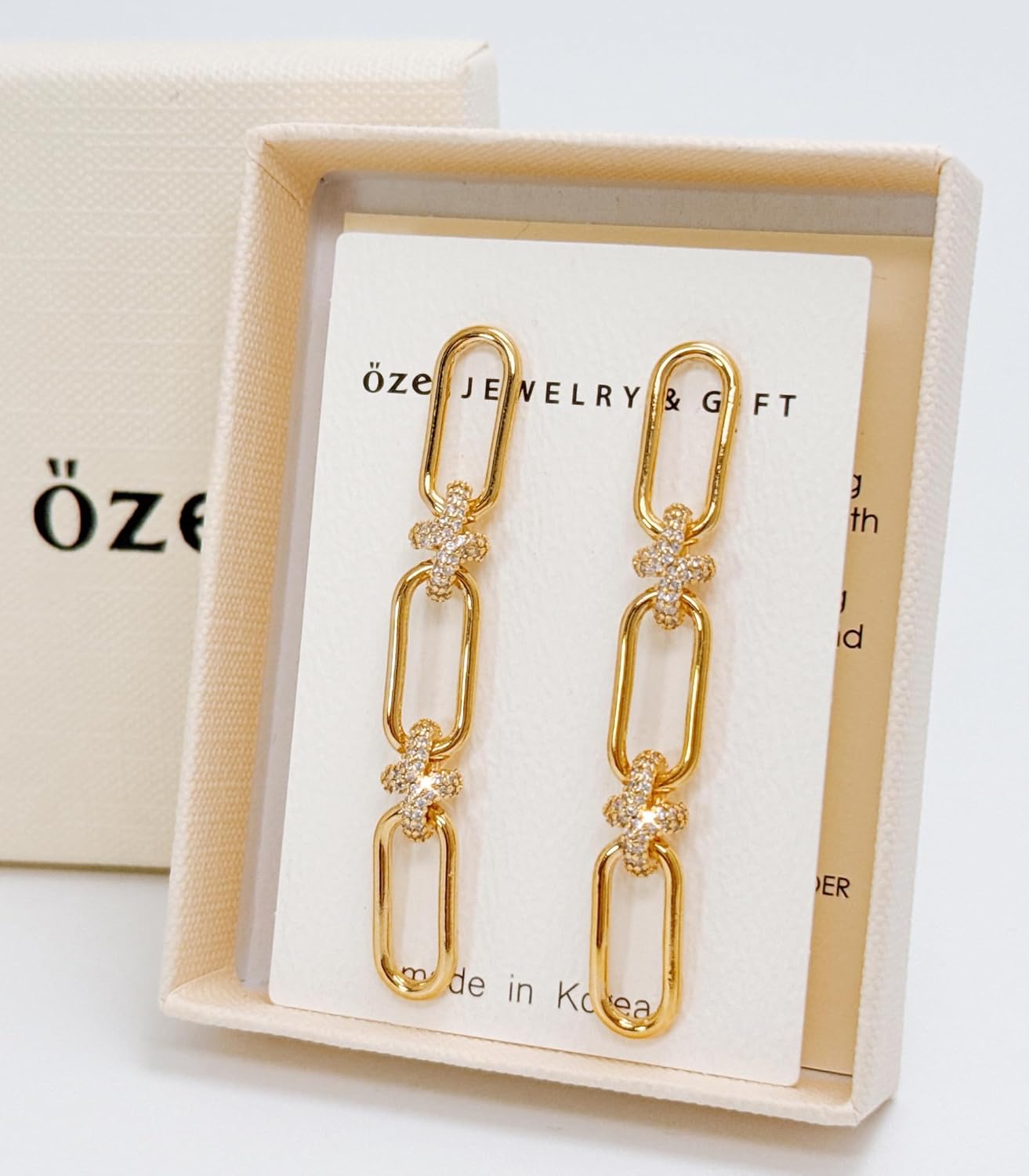 OZEL 14K Gold & Silver Plated Paperclip Chain Earrings with Cubic Zirconia – Dangle, Hoop, Huggie, Stud Styles – Women’s Fashion Jewelry Gift - Image 7
