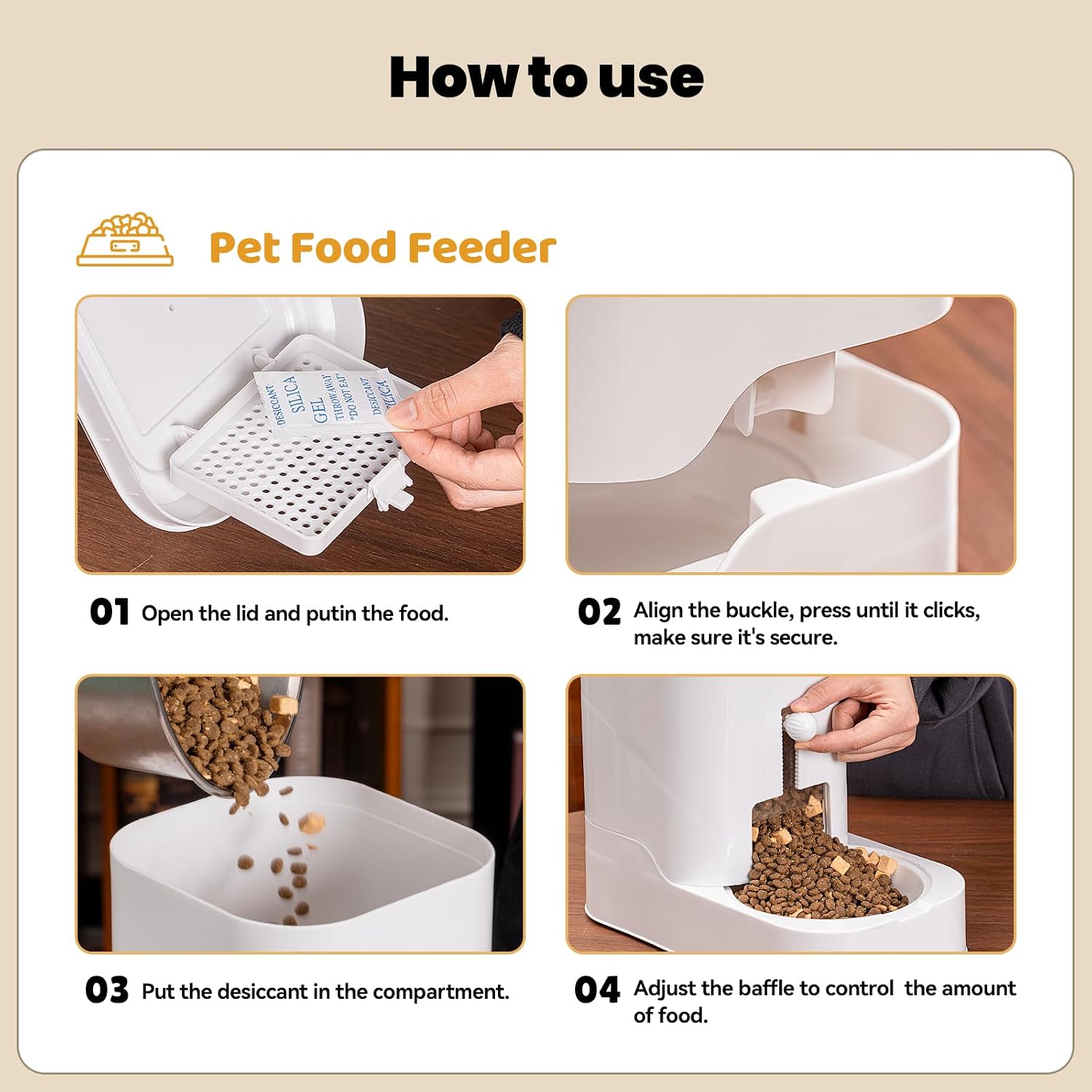 JUNSPOW Automatic Cat Feeder Dog Food Bowl Dispenser Set, Adjustable Food Dispensing & Keep Food Dry, Auto Pet Feeder for Cats and Dogs (Bowl not Included)