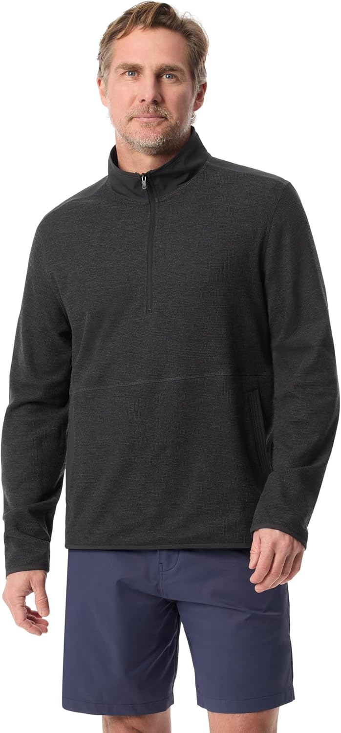BASS OUTDOOR Men's 1/4 Zip Front Waffle Texture Long Sleeve Knit Pullover Standard