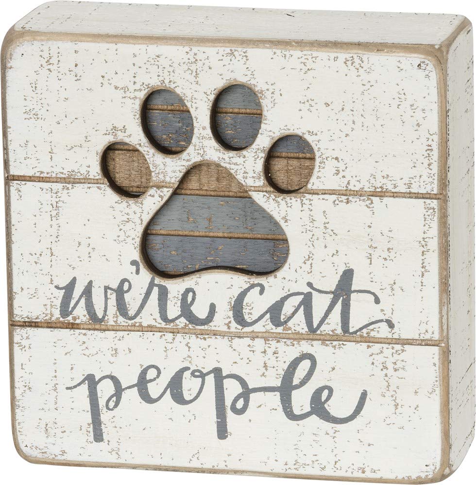 Primitives by Kathy Hand-Lettered Slat Box Sign We're Cat People