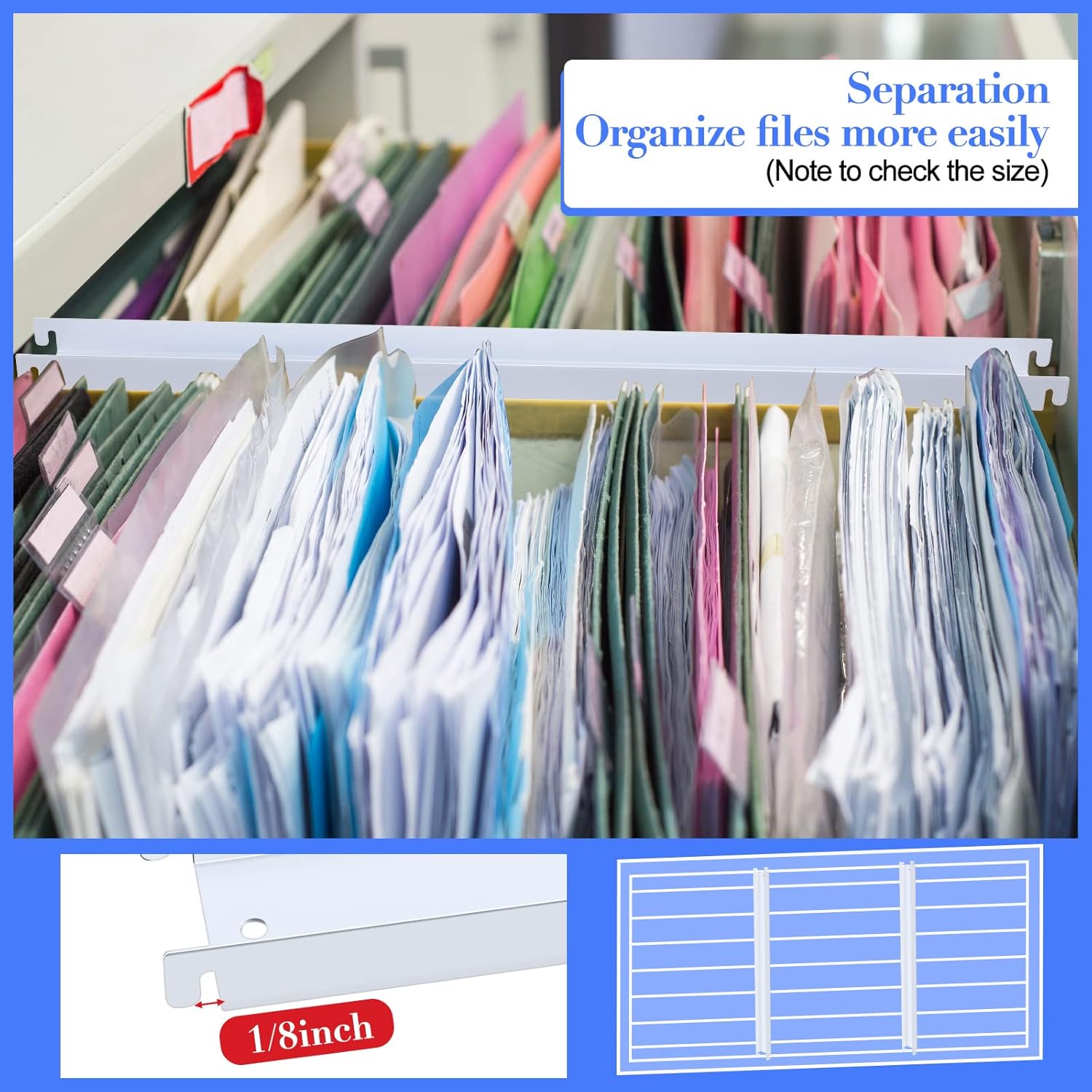 Patelai 12 Pcs Lateral Front to Back File Bar Rails Hanging File Cabinet Rails Stainless Steel Drawer Inserts for Sides Letter Size Folders Office Home, White 15.76 Inches Long