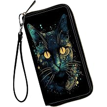 Wallet for Everyone, Large Capacity Clutch Purse in Black Cat PU Leather, 12 Card Slots, Clearance Credit Card Holder, Handbag Wallets for Ladies-Unisex Adults