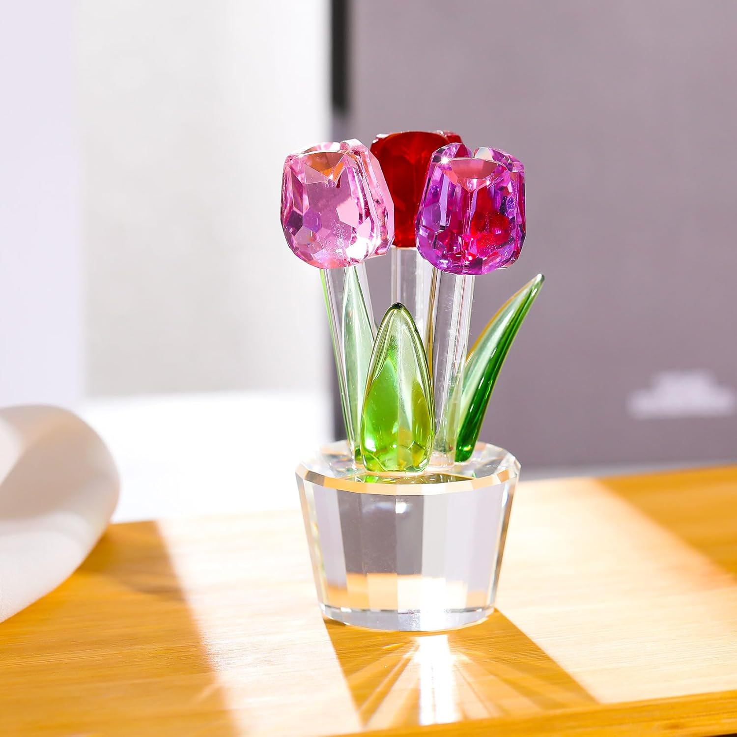 Movdyka Tulips Glass Flowers Figurines Crystal Decor Collectibles Colorful Flowers Bouquet Ornaments Tulip for Mom Women on Anniversary Wedding Christmas Valentines - Image 2