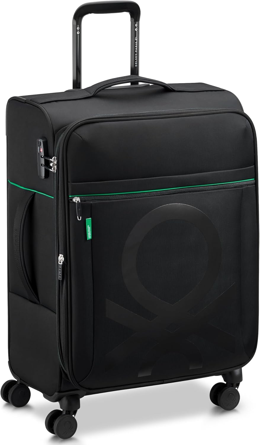 United Colors of Benetton Color Block Softside Expandable Luggage with Spinner Wheels, Black, Checked-Medium 23 Inch