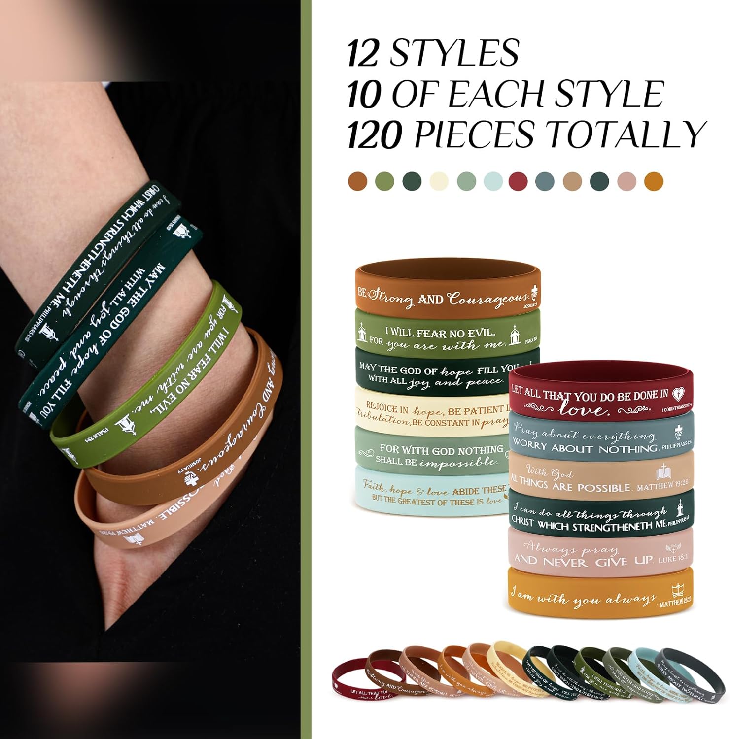 HyDren 120 Pcs Bible Verses Bracelets Bulk Scripture Christian Silicone Religious Wristbands Motivational Quote Rubber Bracelets Inspirational Gifts for Women Men Church - Image 3