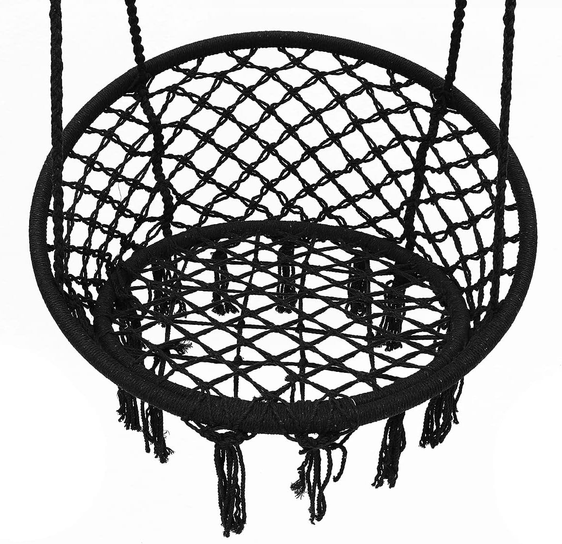 Garpans Macrame Hammock Set of 2 - Bohemian Style Hammock Swing Chairs with Tassels - Handmade Knitted Cotton Rope - Indoor/Outdoor - Max 330 Lbs - Black