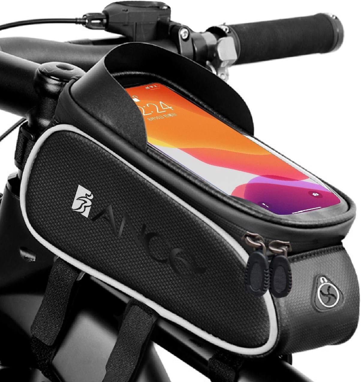 Amazon 最新型自転車バッグ 自転車トップチューブバッグ 大容量サドルバッグ 6 5インチスマホ対応 防水フレームバッグ 4つの強力固定ベルト イヤホンジャックに差し込める穴付き Pu Tpu防水 遮光 日除け 多機能 脱落防止 高感度タッチスクリーン 収納便利 取り付け