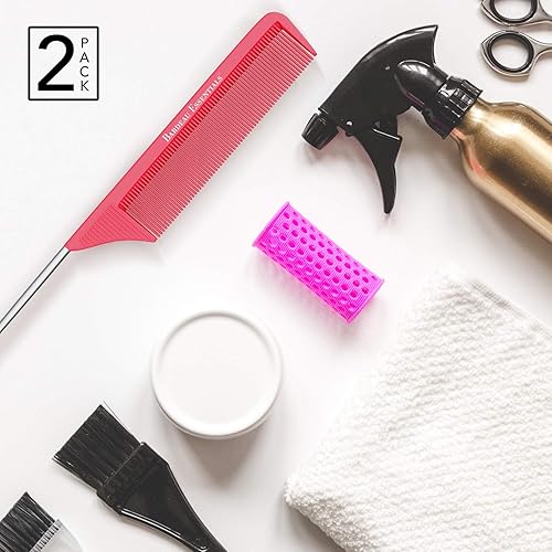 Miniatura 7 de Peine de cola de metal rosa de 8.8 pulgadas (paquete de 2) de fibra de carbono y acero inoxidable  Ligero  Peines de cola de rata para todo tipo de