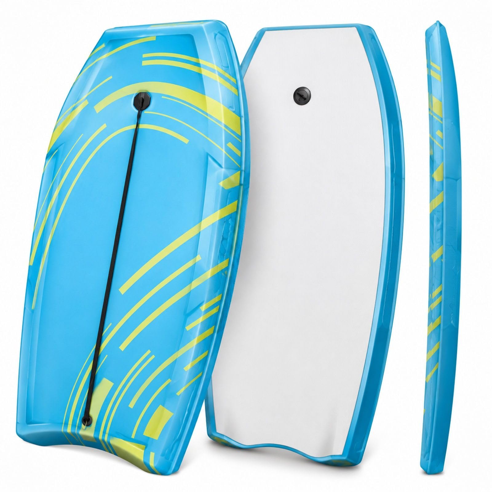 Planche de Bodyboard Bleue avec Noyau en Mousse EPS et Leash de Poignet, Planche de Boogie pour Plage, mer et Sports Nautiques
