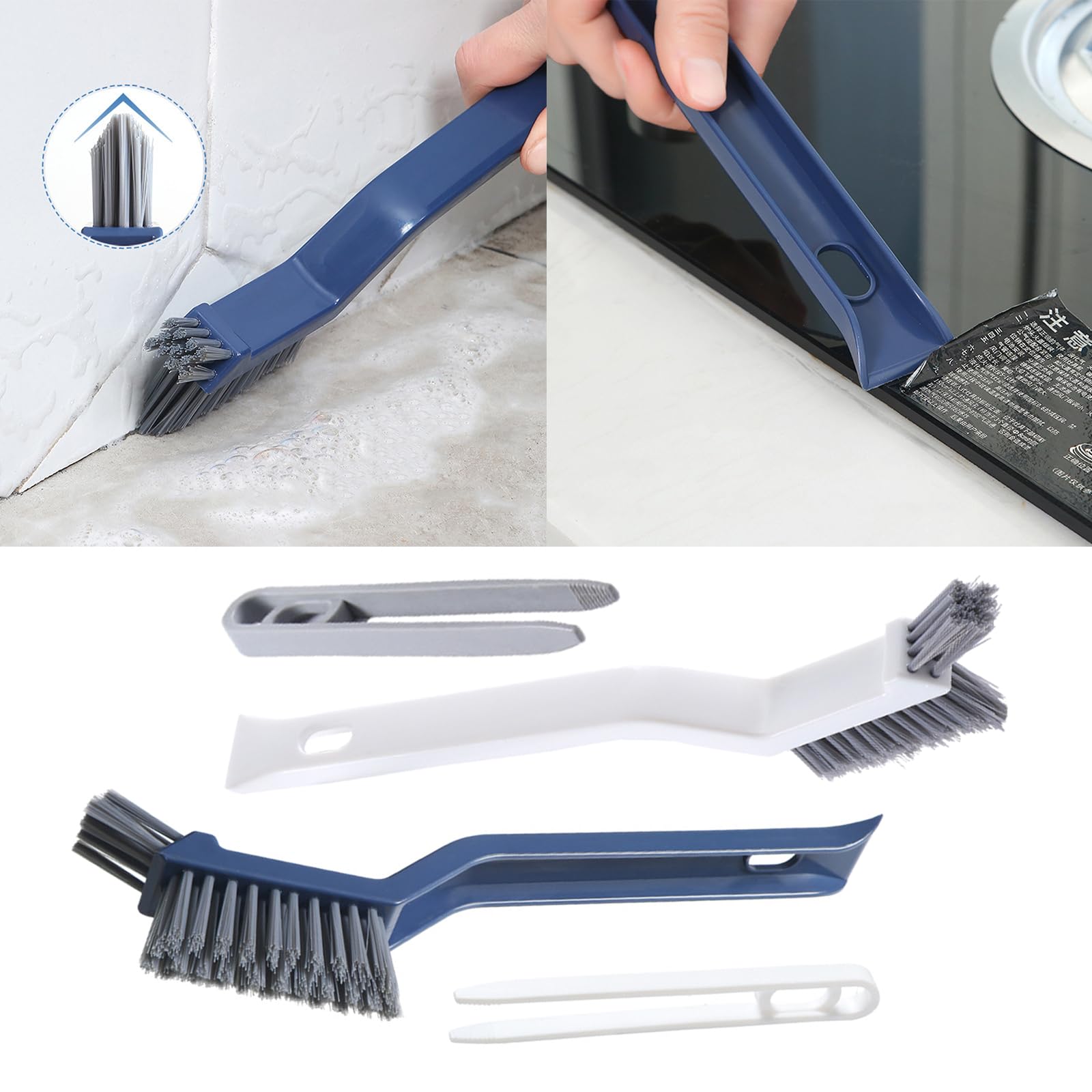 hokojix 2Pack 3 in 1 Plastic Bathroom Floor Cleaning Brush Window Grooves Brush Gaps Brush Versatile & Tool for Home Use