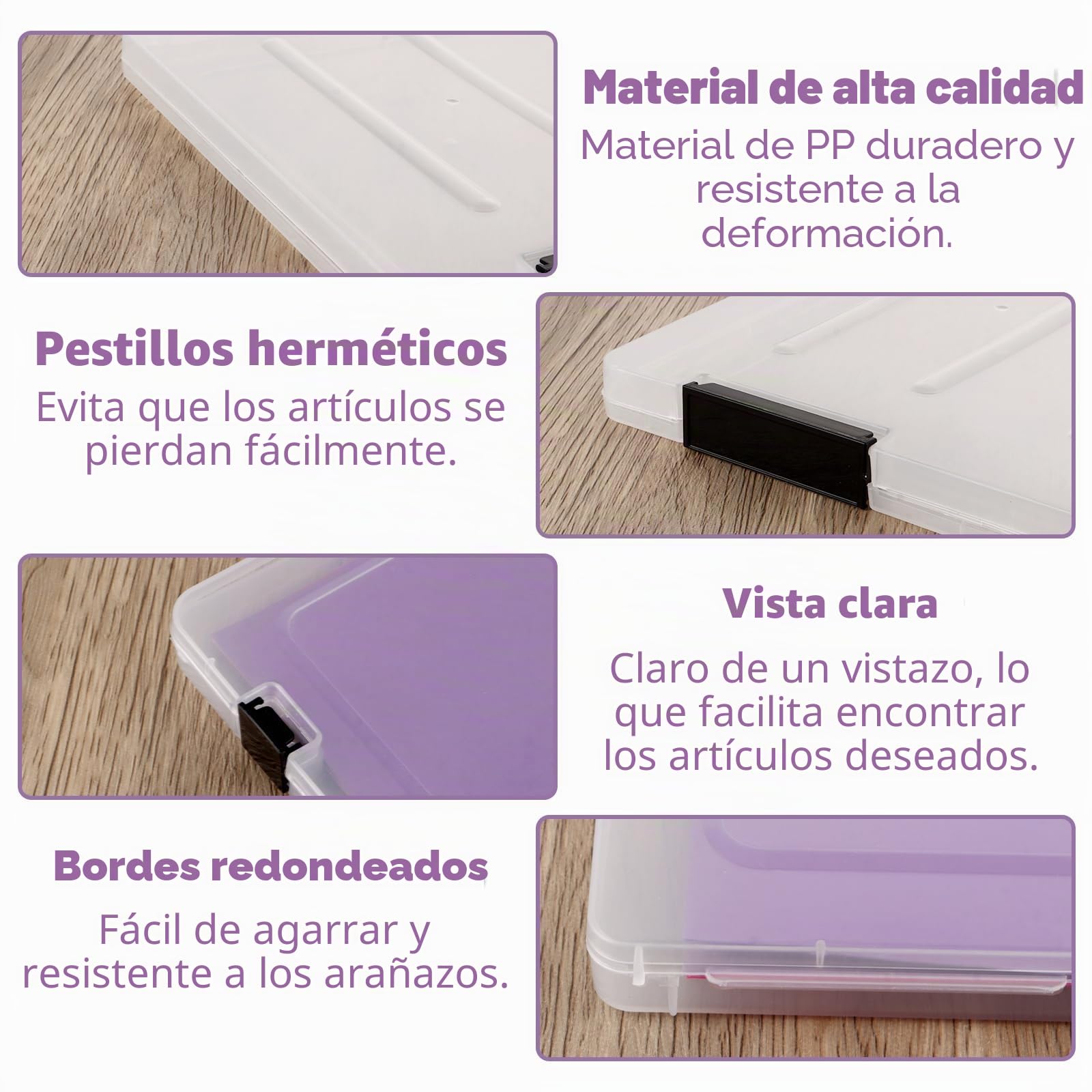 Pack de 6 Cajas Transparentes A4 para Archivo, Caja Plastico y Documentos con Cierre de Hebilla Cajas de Almacenamiento Portatiles A4 para Oficina Escuela y Hogar 30.5x22.5x2 cm