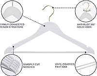 Vista 3 de Amber Home Paquete de 30 perchas de madera maciza para trajes, perchas de madera con acabado blanco liso con barra antideslizante para pantalones