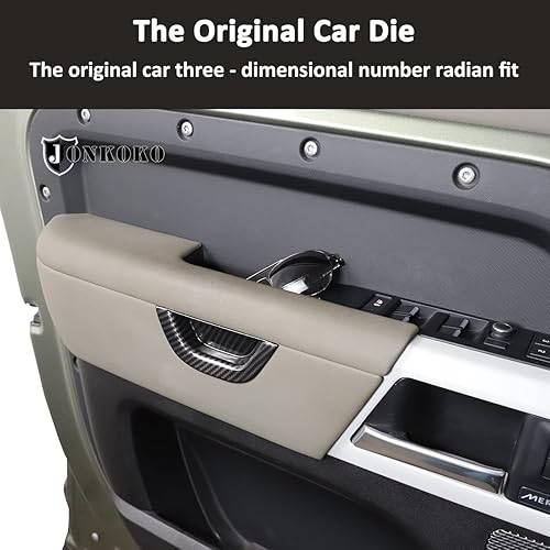 Miniatura 3 de JONKOKO Adhesivos decorativos para manija de puerta interior de automóvil para Land Rover Defender 2020 90 110, accesorios decorativos (fibra de